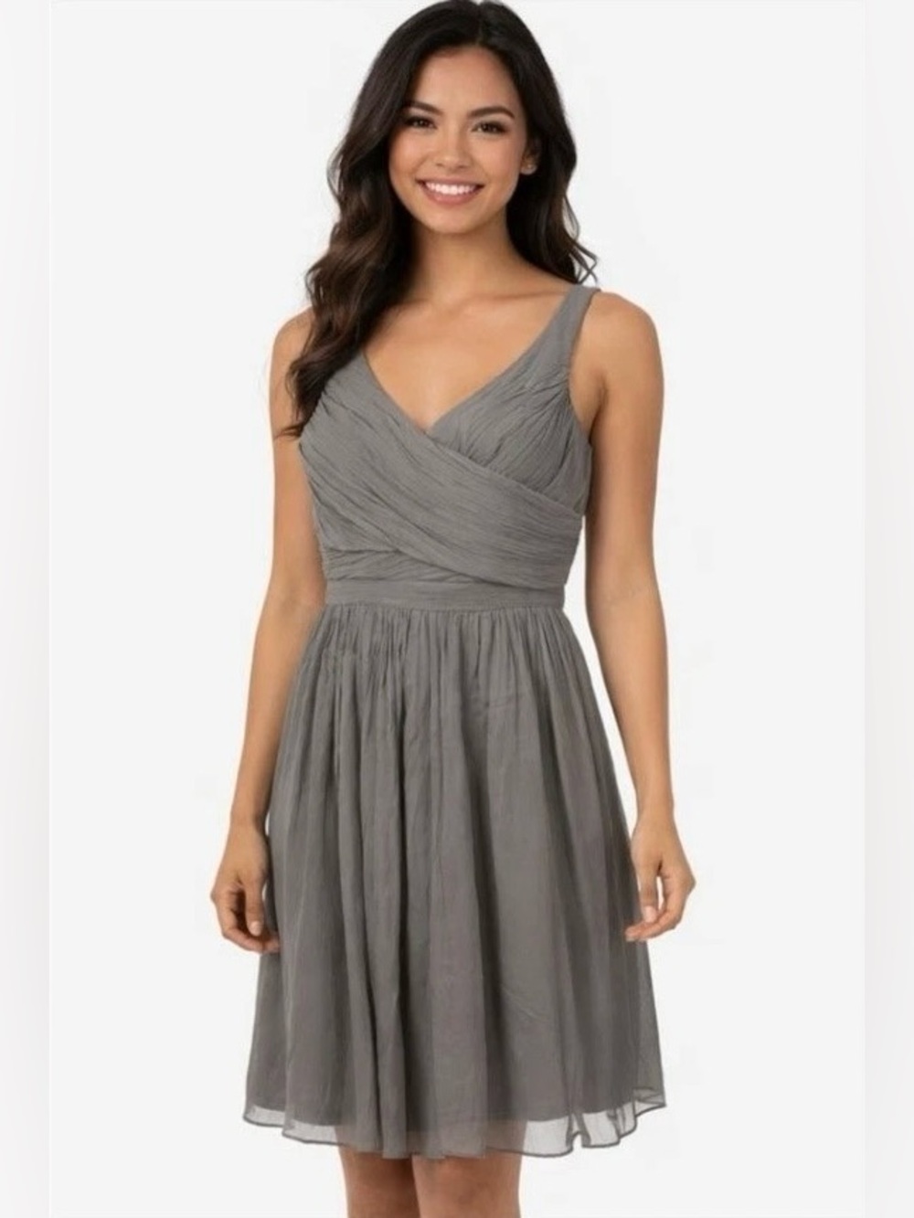 NWT J. Crew Heidi Silk Chiffon Sleeveless V-Neck Midi Dress Grey Bridesmaid 2P
